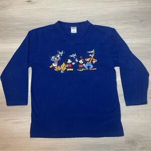 Vintage Disney Store Long Sleeve Fleece Sweater Embroidered Mickey Mouse Blue